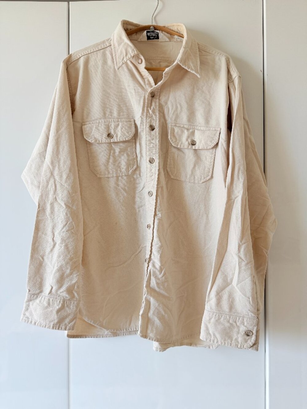 Woolrich Cream Vintage Cotton Work Shirt Made in USA Mens XL